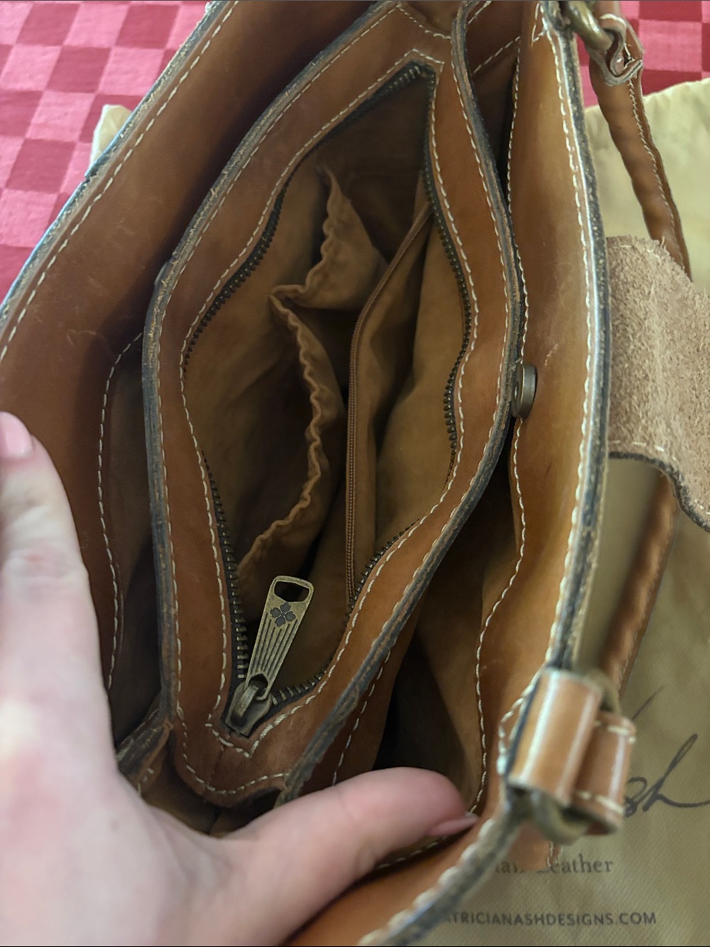 Patricia Nash Cognac Map-Print Leather Shoulder Bag - Picture 6 of 7